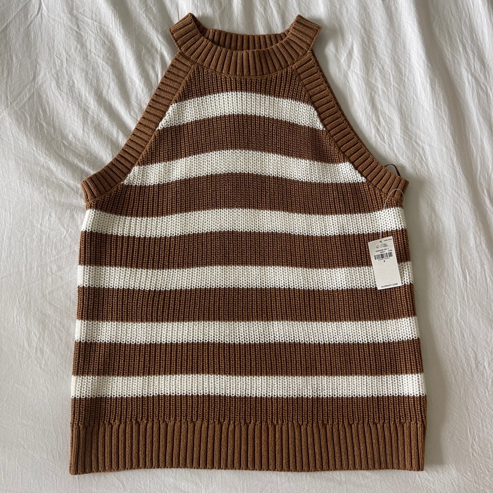 Old Navy Chocolate and Cream Striped Knit Sweater